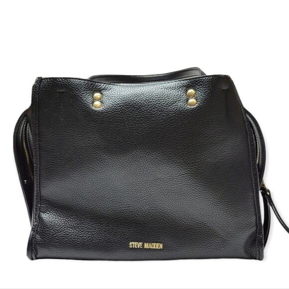 Steve Madden Satchel Purse 3 Compartment Shoulder Bag Black - Picture 2 of 13